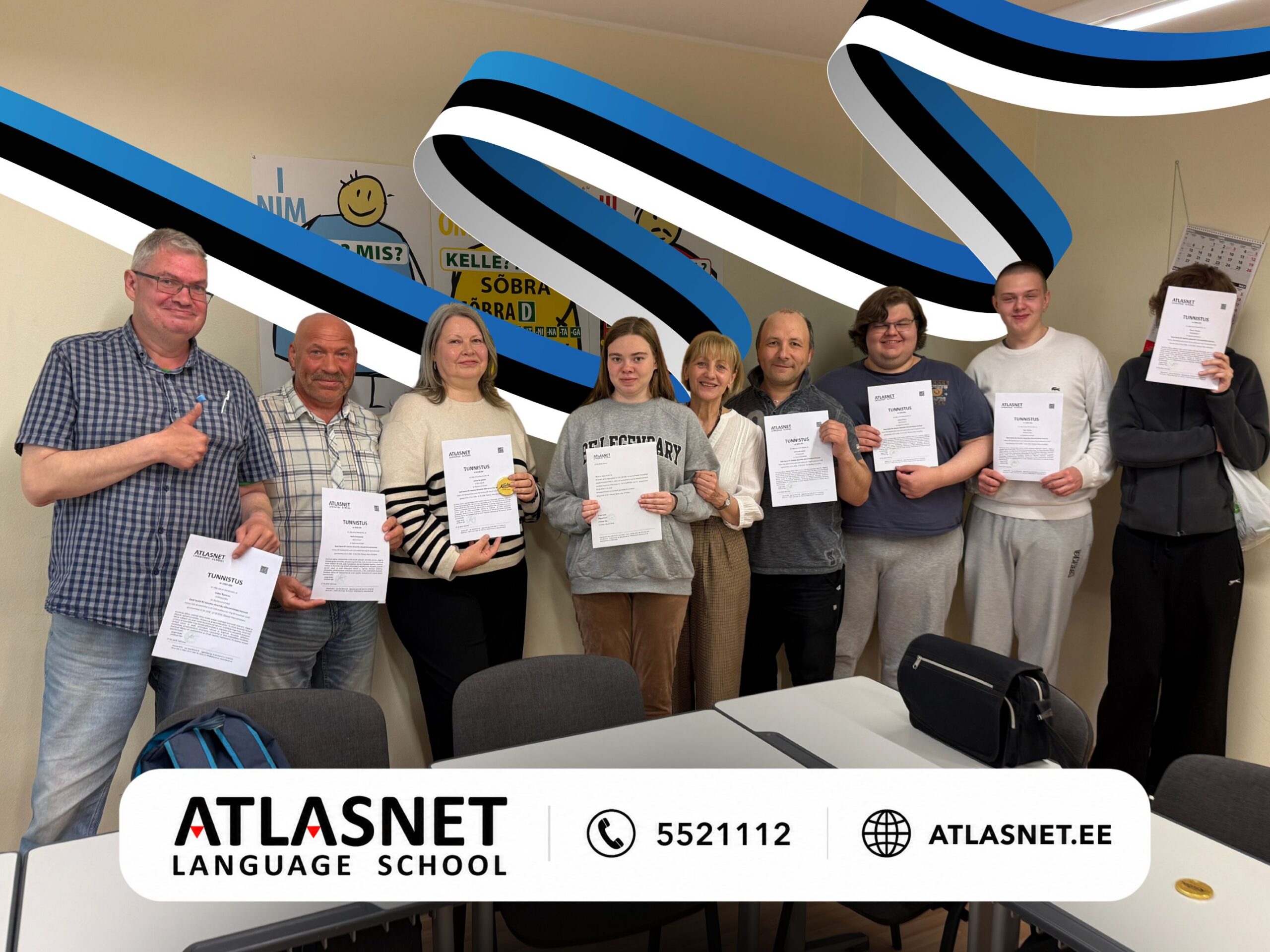 Выпуск группы эстонского языка B1 в языковой школе Atlasnet в Таллинне